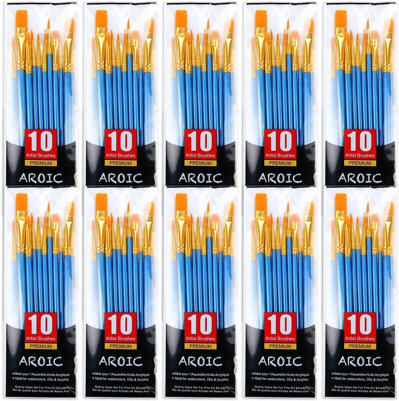AROIC Paint Brush Set, 10 Pack 100 Pcs Acrylic Paint Brushes Artist Paint Brushes for Oil Watercolor Acrylic Face Rock Painting（Blue） - Image 1